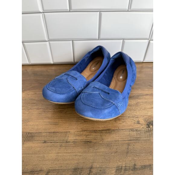 Lands End Woman Blue Suede Penny Loafers Size 7/12 511643 - Picture 1 of 6